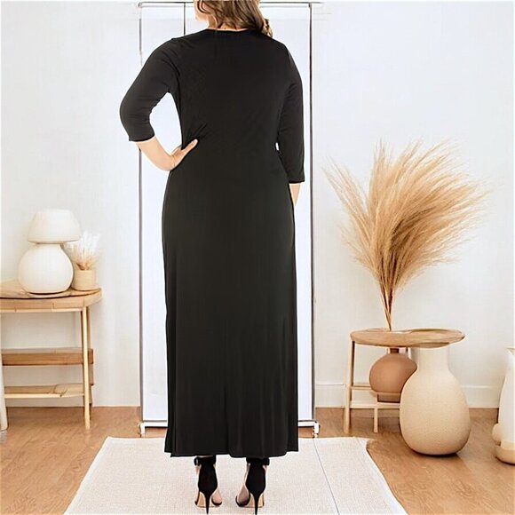 Women’s 24 SEVEN Long Black Stretchy Knit Dress w/ 3/4 sleeves XLarge NEW - Picture 6 of 6